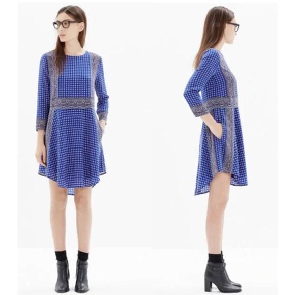 Madewell Ascot Blue Grid Pattern Silk Mini Dress Women Sz M - Picture 6 of 11